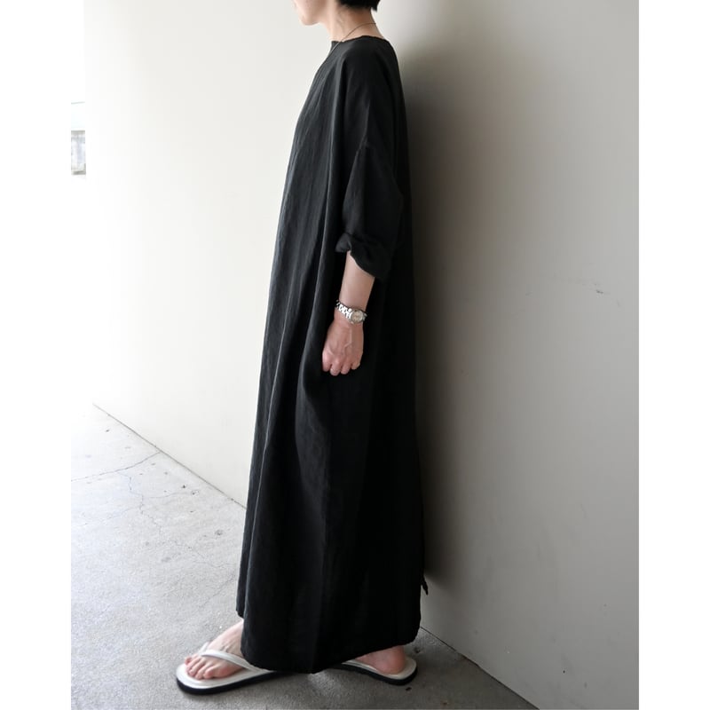 TRAVAIL MANUEL フレンチリネンキャンバス 7分袖ロングワンピース | YOCA