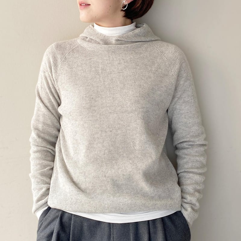 1dozen カシミヤシルク ワッフルフーディー - Top Off Gray | YOCA 
