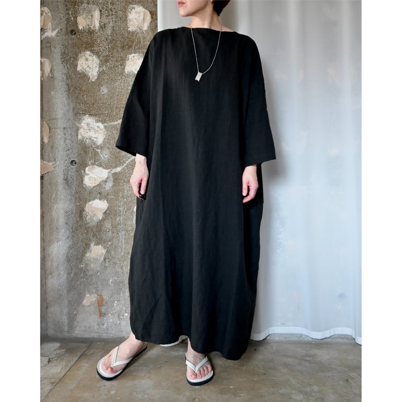 TRAVAIL MANUEL フレンチリネンキャンバス 7分袖ロングワンピース | YOCA