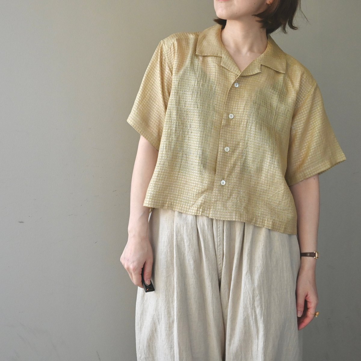 スノアンドモリソン　Silk Plaid Bowler Shirts ベージュ Suno&Morrison Silk Plaid Bowler Shirts - Beige