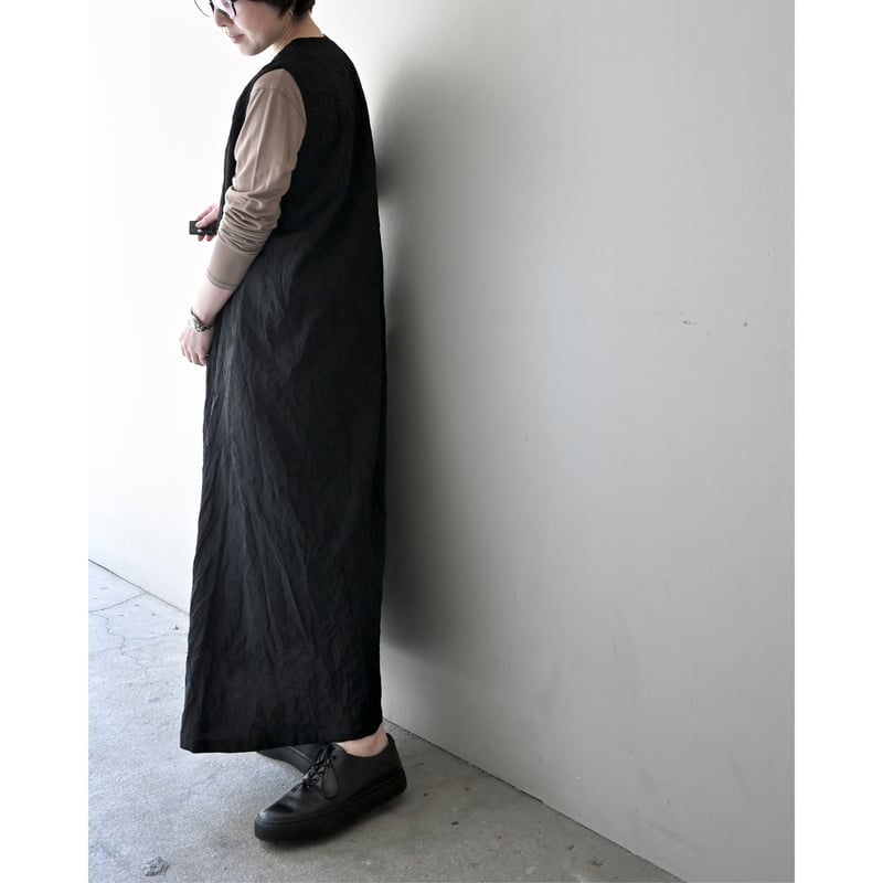 Honnete Sleeveless V Wide Dress / Vネックワンピース - B