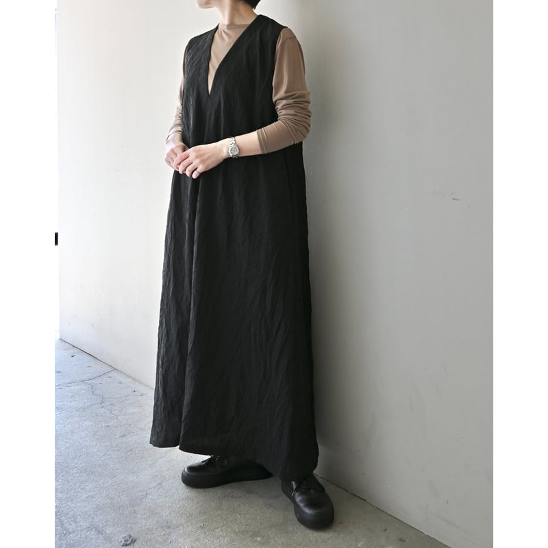 Honnete Sleeveless V Wide Dress / Vネックワンピース - B