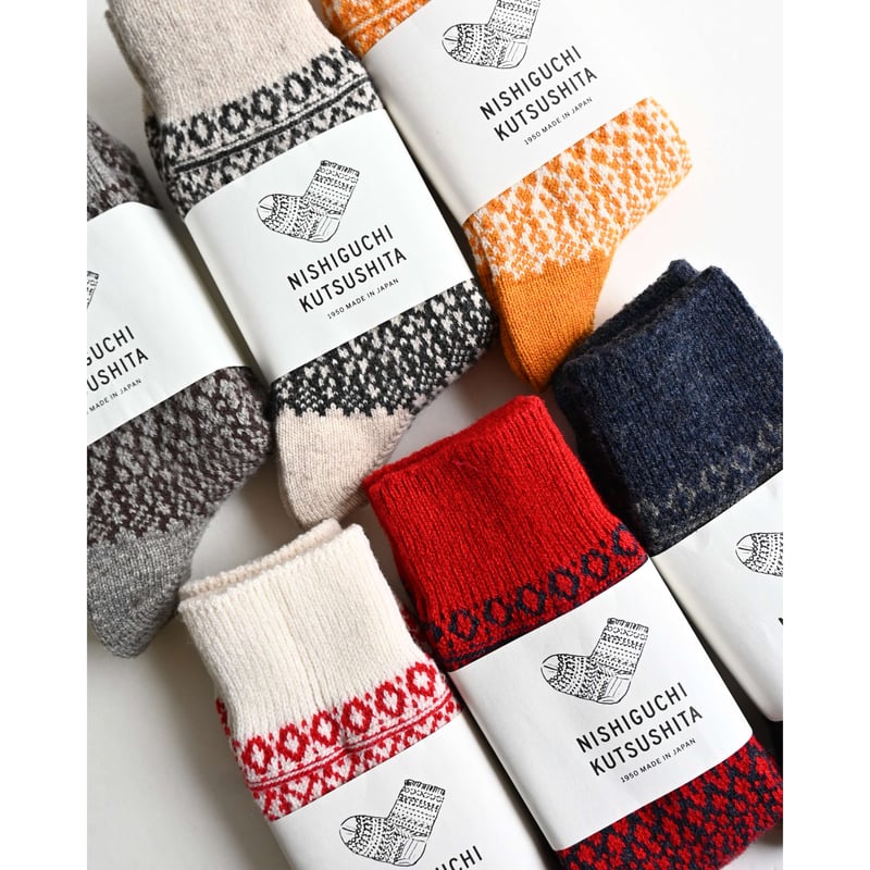 NISHIGUCHI KUTSUSHITA ウールジャガードソックス M | YOCA