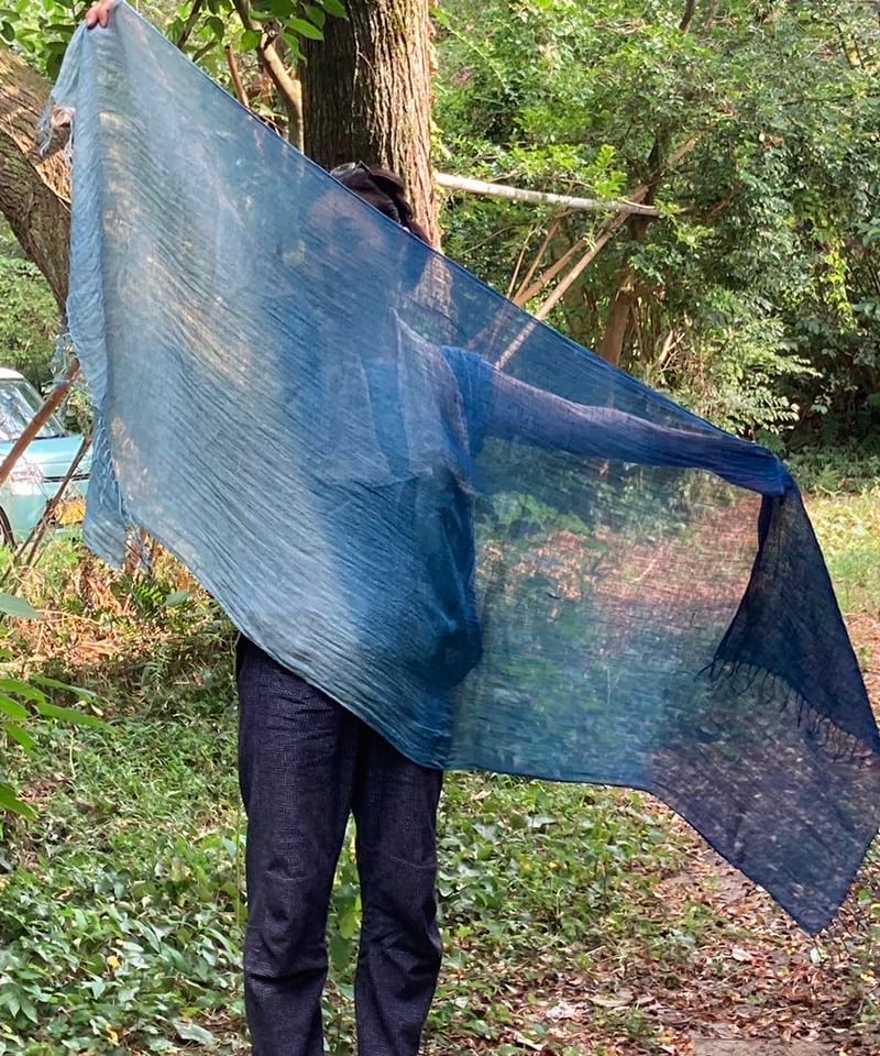 天使のグラデーション藍染大判ストール！濃淡濃い目NEW ヘンプ麻100