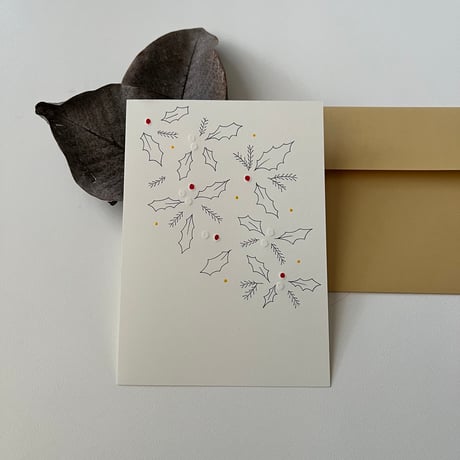 MIKAMON drawing chrismas card "holly"