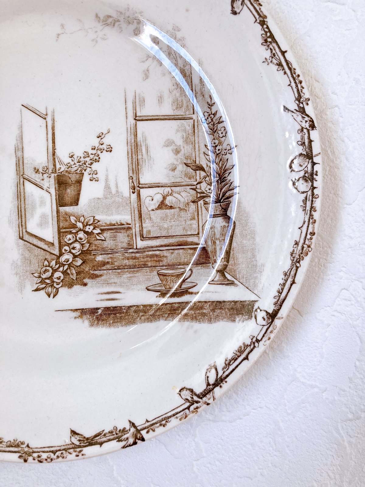 フランスアンティーク Choisy le Roi デザート皿 小鳥と窓辺 | minon