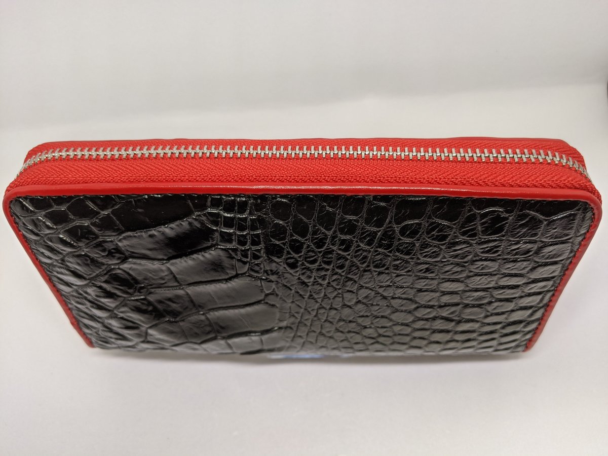 アウトレット品】クロコダイル 本革 ラウンドWファスナー長財布  