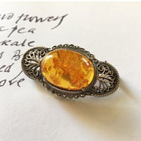silver925 × marcasite 琥珀のヴィンテージブローチ/ドイツ