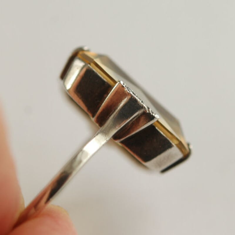 silver シトリン(黄水晶)とマーカサイトのヴィンテージリング/ドイツ