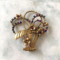 トリコロールのラインストーン/花かごのヴィンテージブローチ/フランス