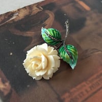 ドイツ製 silver × glass enamel オックスボーンの白薔薇/ヴィンテージブローチ