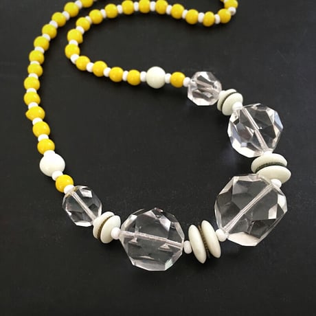 clear crystal×yellow グラスビーズ/ヴィンテージネックレス/イギリス