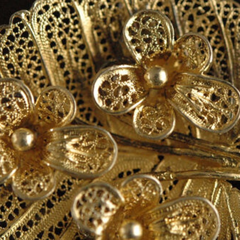 silver filigree 金色のすみれのヴィンテージブローチ/ドイツ