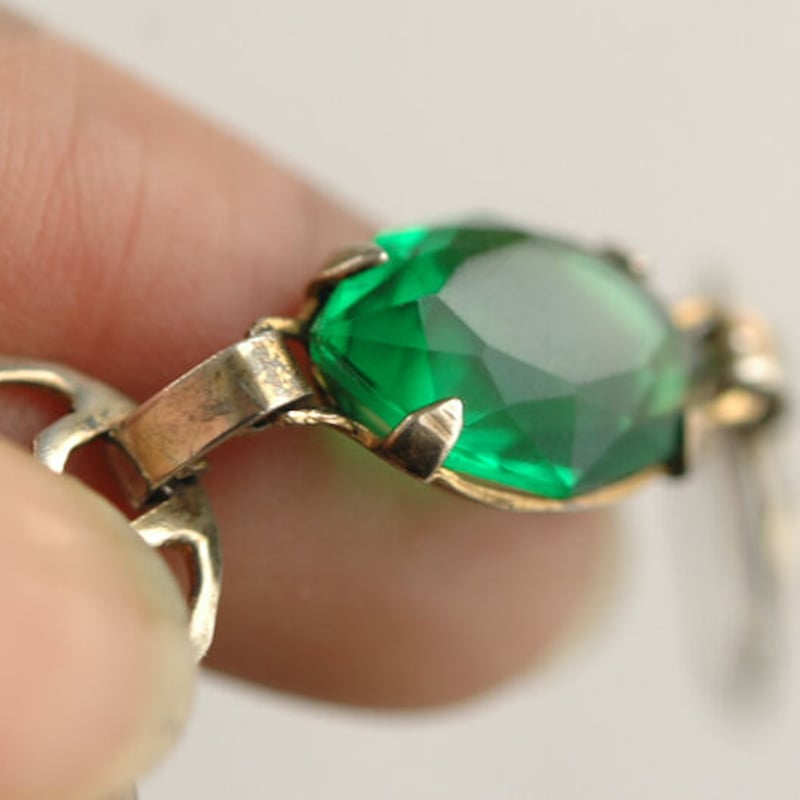 silver925 エメラルドグリーンのグラスストーン/ヴィンテージパネル