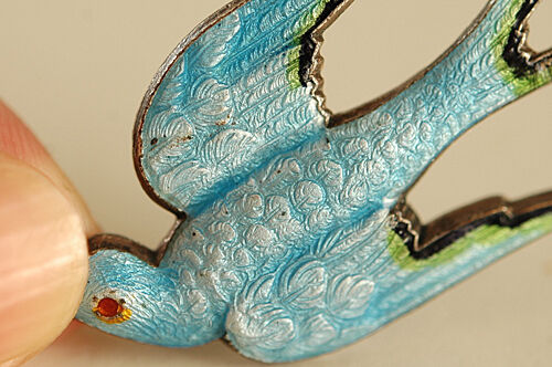 ギローシュエナメル 青い鳥(ツバメ)のヴィンテージブローチ ギローシュエナメル 青い鳥(ツバメ)のヴィンテージブローチ