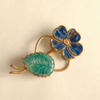 glass enamel  青い花のヴィンテージブローチ/イギリス