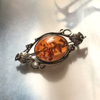 silver 琥珀と植物モチーフのヴィンテージブローチ/イギリス