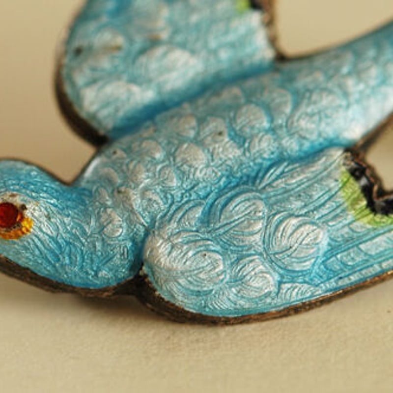 ギローシュエナメル 青い鳥(ツバメ)のヴィンテージブローチ ギローシュエナメル 青い鳥(ツバメ)のヴィンテージブローチ