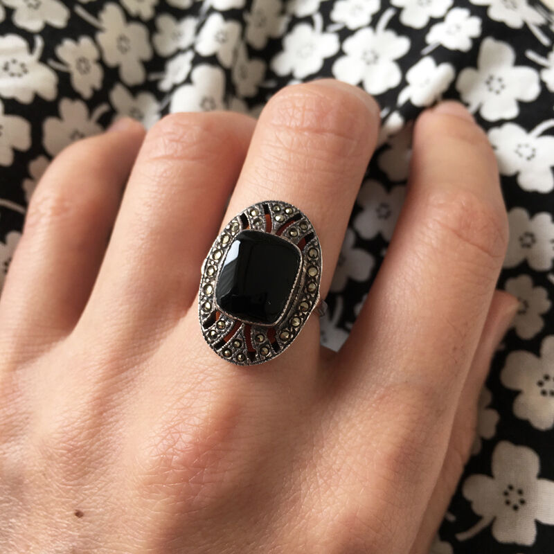 silver × marcasite オニキスのヴィンテージリング/ドイツ