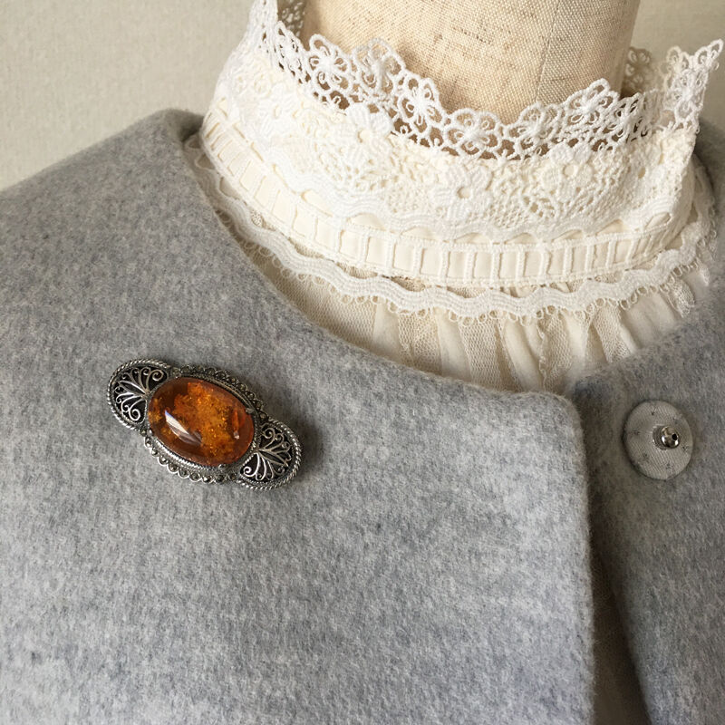 silver925 × marcasite 琥珀のヴィンテージブローチ/ドイツ silver925 × marcasite 琥珀のヴィンテージブローチ/ドイツ