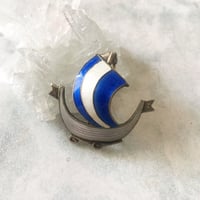 ノルウェー製 silver925/ギローシュエナメル/帆船のヴィンテージブローチ