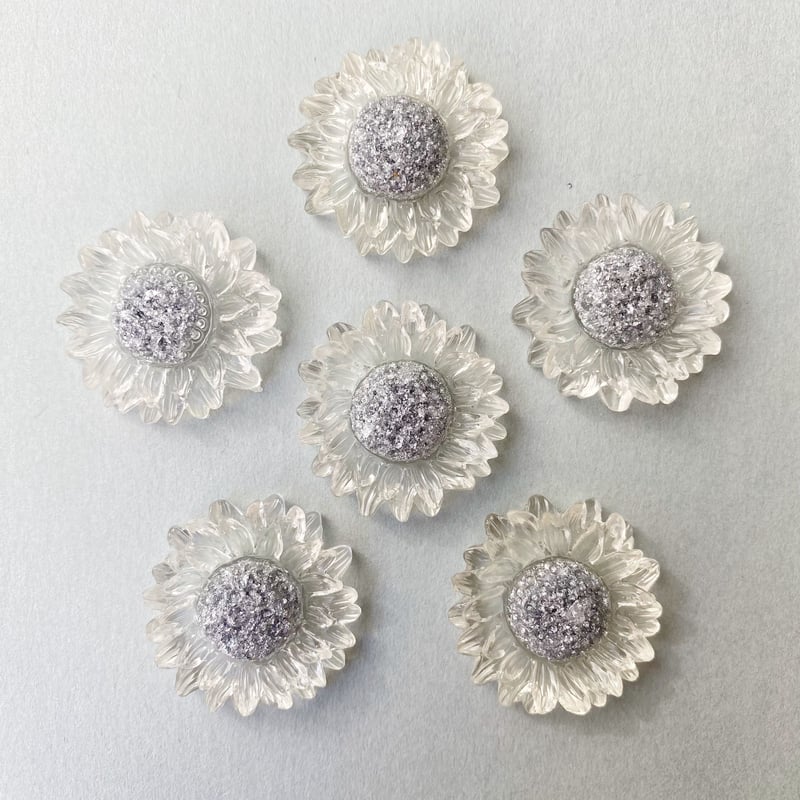 4個入り フラワーカボション ハンドメイドパーツ シルバー セット割