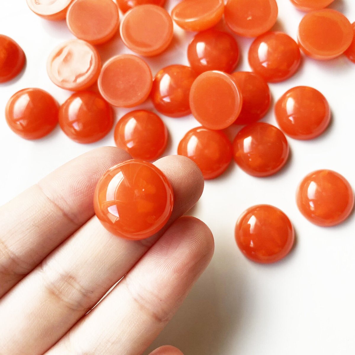 6個入り オレンジカボション 半透明 ハンドメイドパーツ | Orange Parts