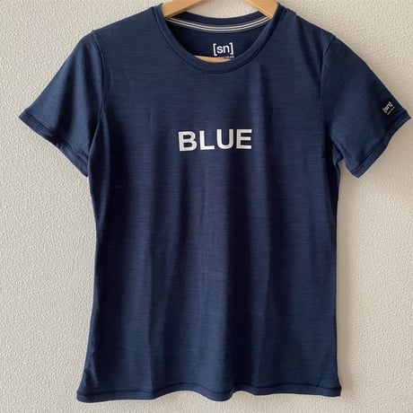 BLUEロゴTシャツ　メリノウール素材×[SN]　レディース　カラー：BLUE IRIS MELANGE