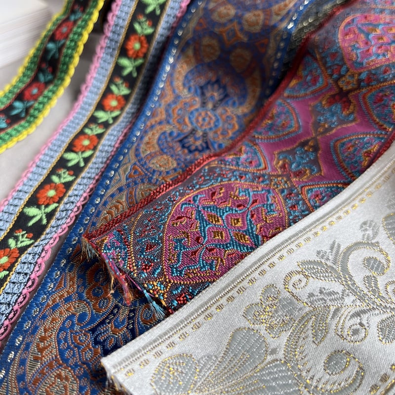 インド刺繍 ワイドリボン(Blue×orange ペイズリー) | anyone