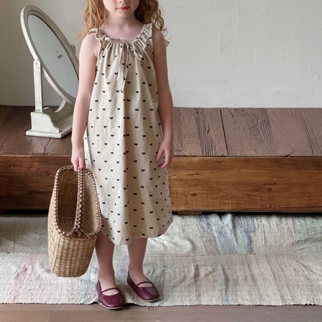 【order】Ribbon Dot Gather Dress(90-140)