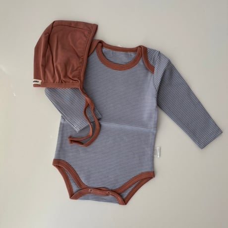 bonnet and rompers set(brown×blue) | Bebe Anne