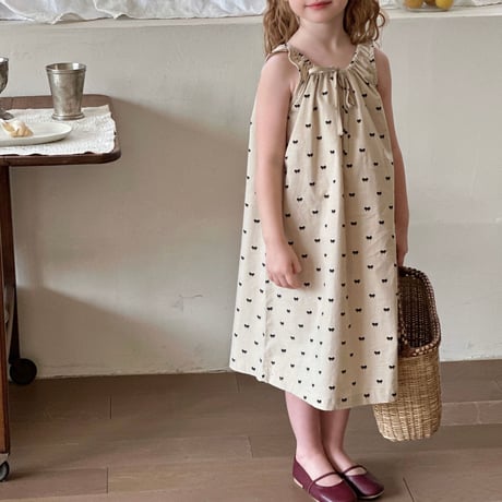 【order】Ribbon Dot Gather Dress(90-140)