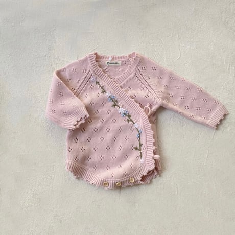 blossom knit Romper & Bonnet set