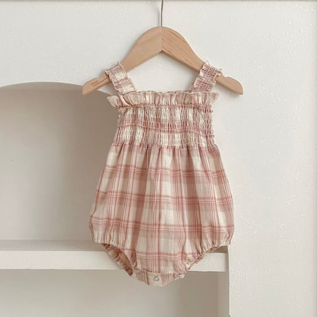 【order】Blush Check Cami Romper(73-90)