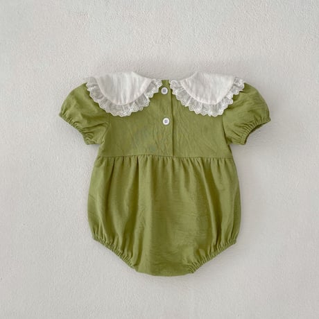 【order】Pistachio Floral Collar Romper(73-90)