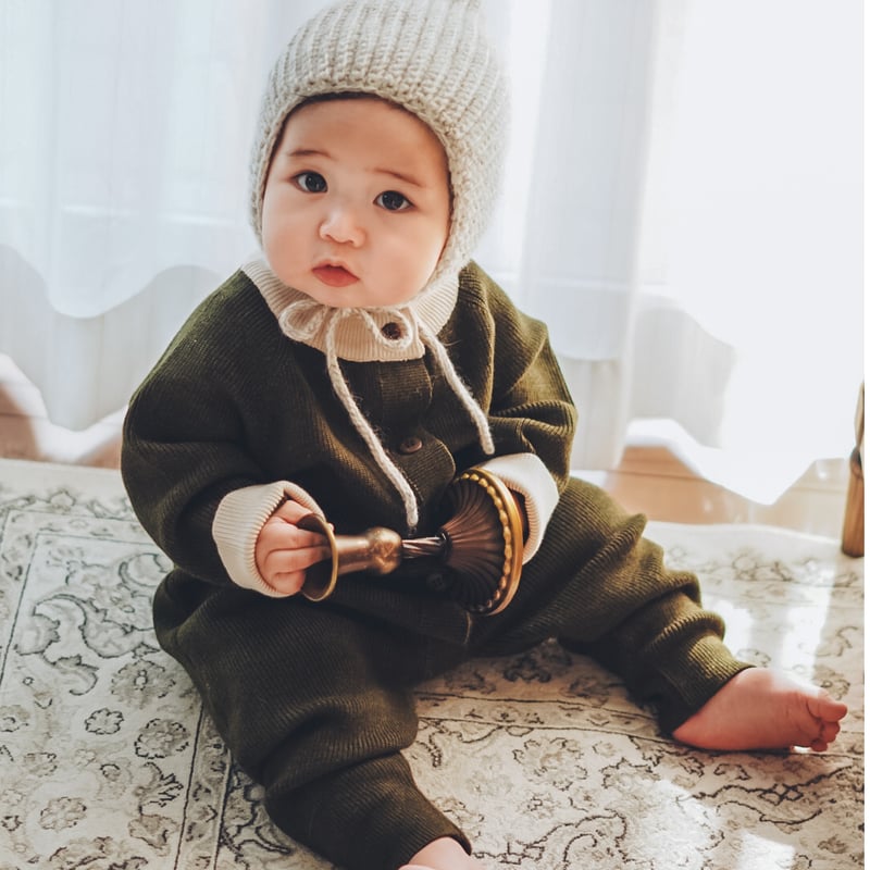 olive rib knit romperse | Bebe Anne