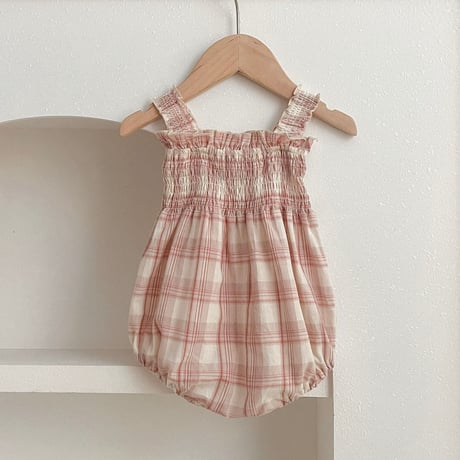 【order】Blush Check Cami Romper(73-90)