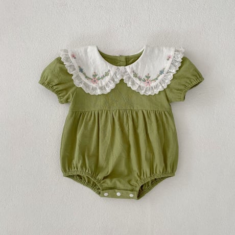 【order】Pistachio Floral Collar Romper(73-90)