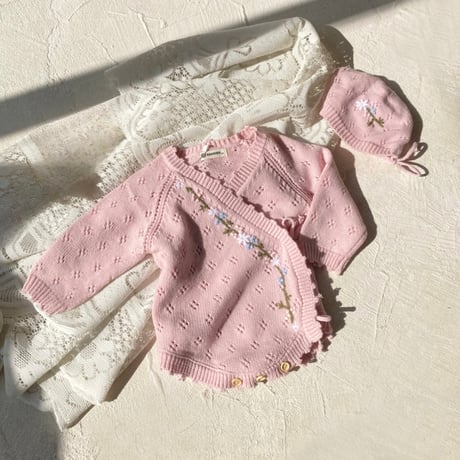 blossom knit Romper & Bonnet set