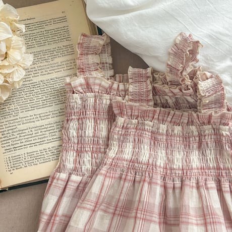 【order】Blush Check Cami Romper(73-90)