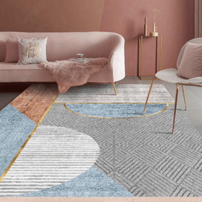 ベージュにくすみピンクと水色　サークルラグ　No.620 ベージュにくすみピンクと水色サークルラグNo.620