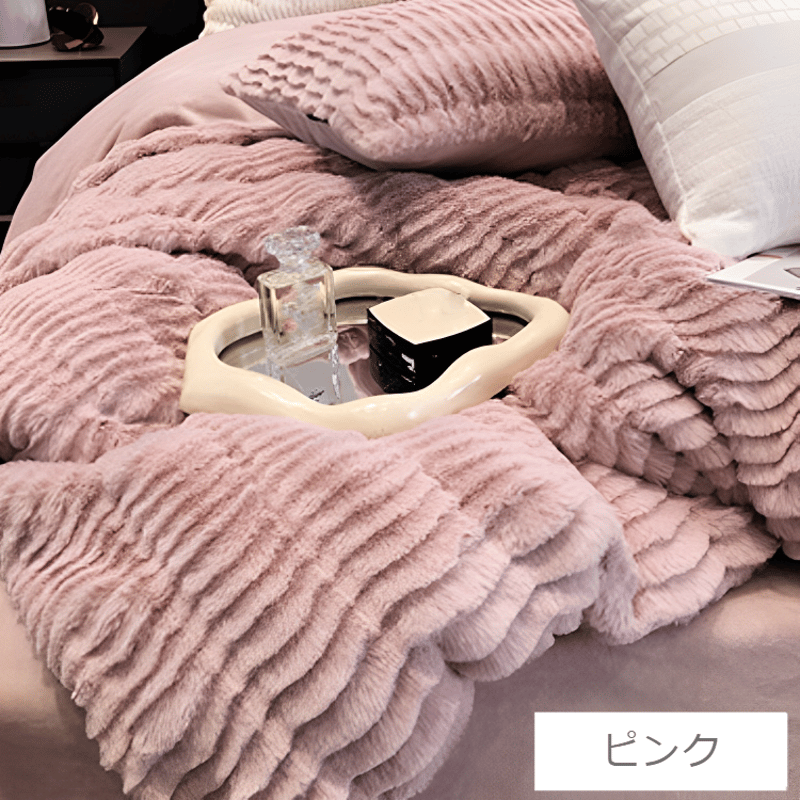 ダブルサイズ リネン風寝具セット グレーとピンク ダブルサイズ リネン風寝具セット グレーとピンク