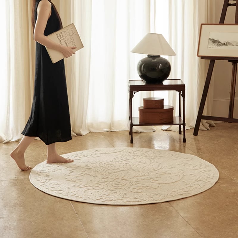 花柄エンボス加工クリーム色ラグ大判195cm×245cm 花柄エンボス加工クリーム色ラグ大判195cm×245cm