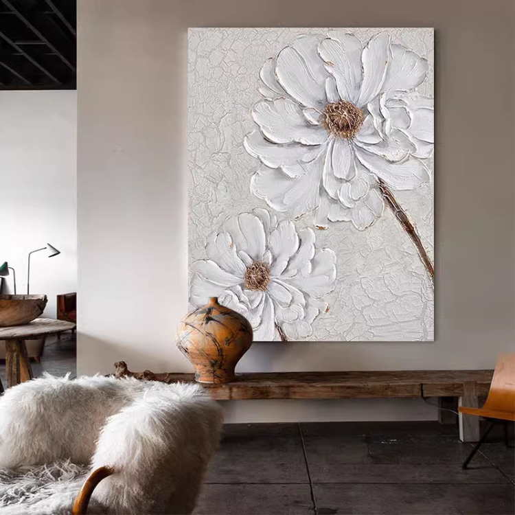 ホワイトダブルフラワーウォールアート | リビング＆ダイニング