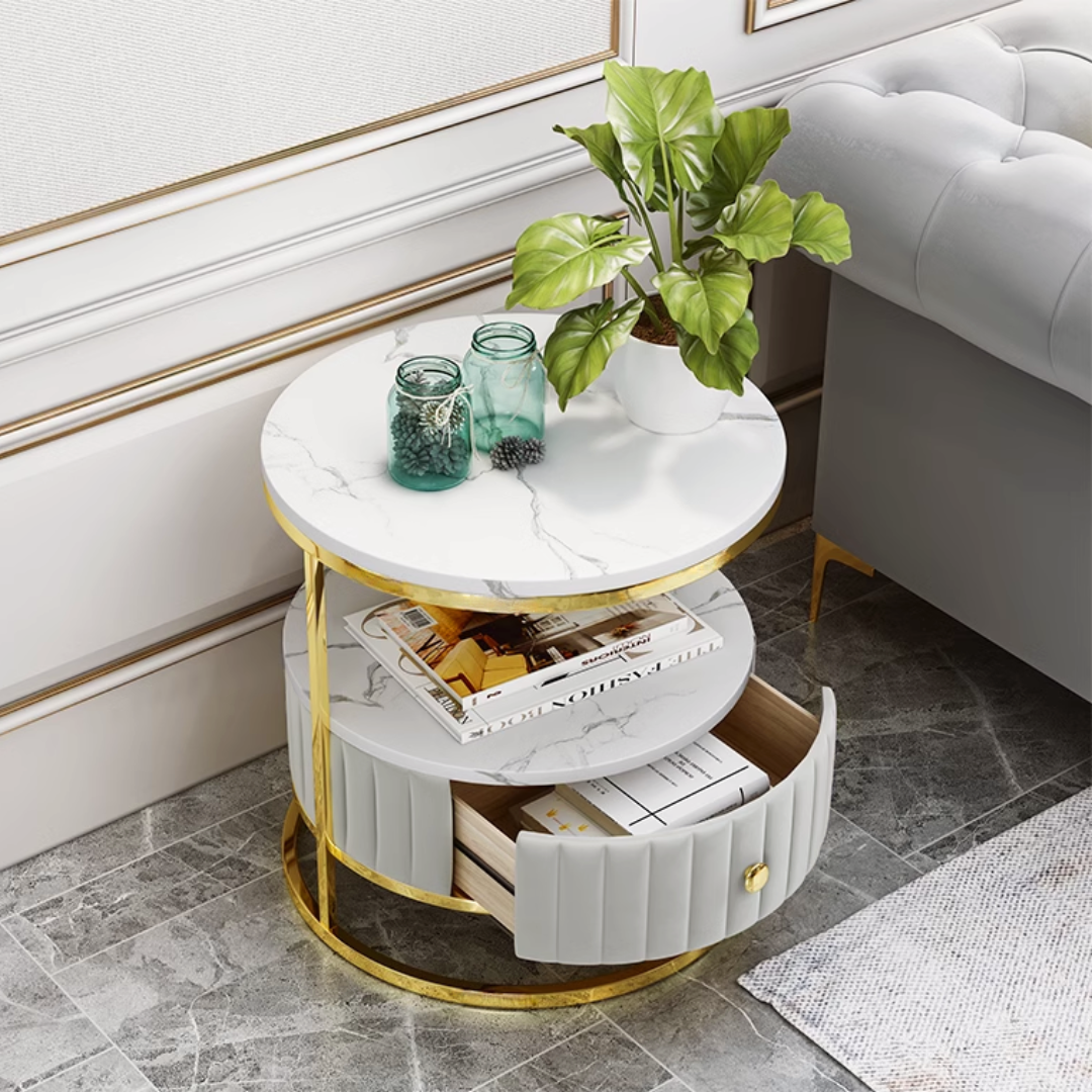 FORM マーブルラウンドテーブル Sサイズ ほぼ未使用/新品価格47,850円 収納付きマーブル柄ラウンドテーブル | リビング＆ダイニング