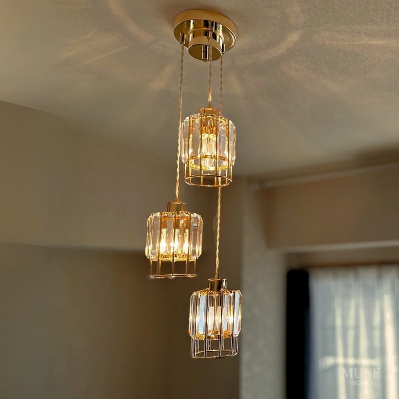 ゴールド シェード付きシャンデリア 4灯 シャンデリア ゴールド ガラス