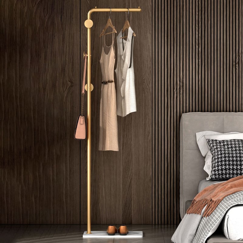 【送料込27400円で購入】おしゃれな ゴールド ハンガーラック Amazon｜HAIYU- ゴールドハンガーラック 収納棚付き 金属製衣類