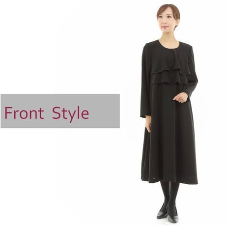 喪服 レディース ロング丈 楽ちん 日本製 ワンピーススーツ 2点セット ジャケット付き 大きいサイズ 礼服 ブラックフォーマル おしゃれ 体型カバー 113807AS-2