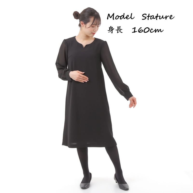 喪服 夏まで使える 袖透けワンピース ひざ下丈 礼服 ブラック
