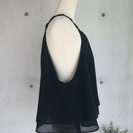 《4L～6L》透け感シフォン大人可愛い お花モチーフ体系カバーチュニックビスチェ黒 日本製 127601-20 -2